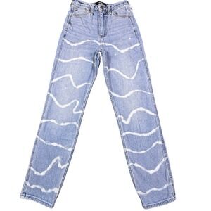 Hollister Ultra High-Rise Mom Jeans Light Wash Wavy Bleach Tie Dye 0S W24 L25
